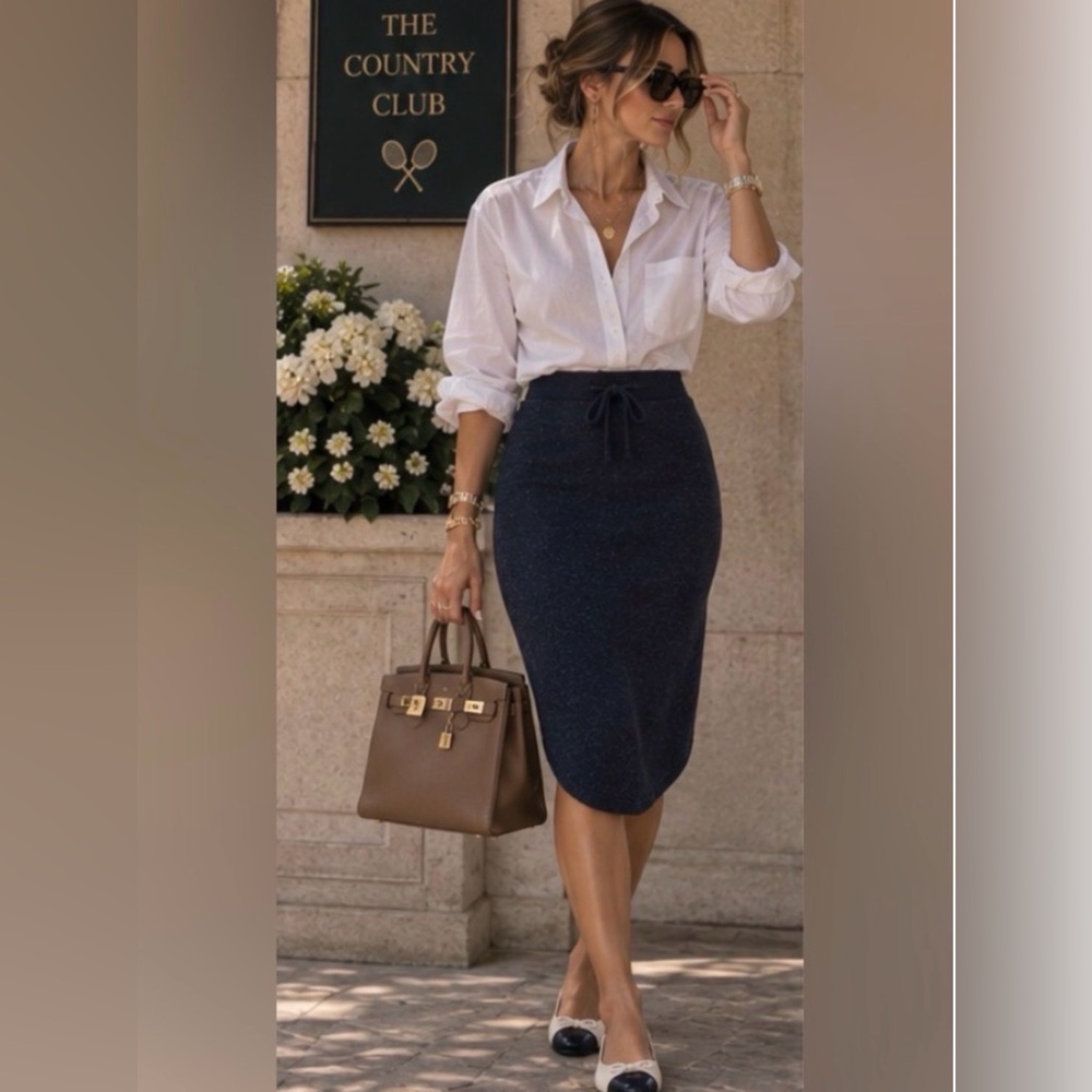Frank & Eileen Donegal Unforgettable Triple Fleece Midi Skirt navy blue. Size S